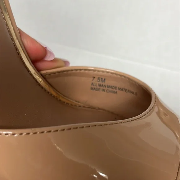 Nude patent square peep toe tall platform heels 7.5 weddingguest party glam sexy - Picture 11 of 13